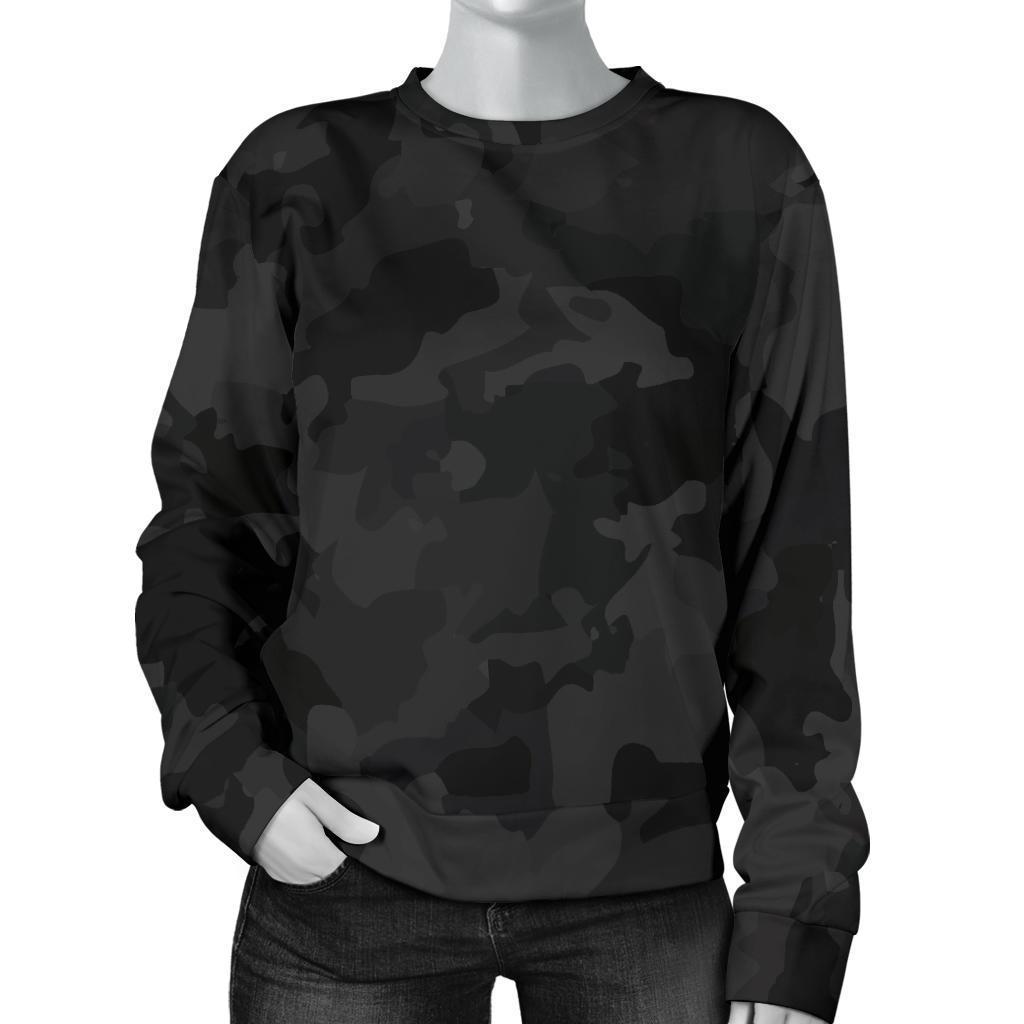 Black Camouflage Print Women's Crewneck Sweatshirt GearFrost