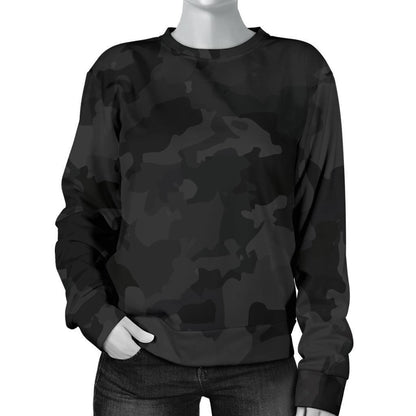 Black Camouflage Print Women's Crewneck Sweatshirt GearFrost