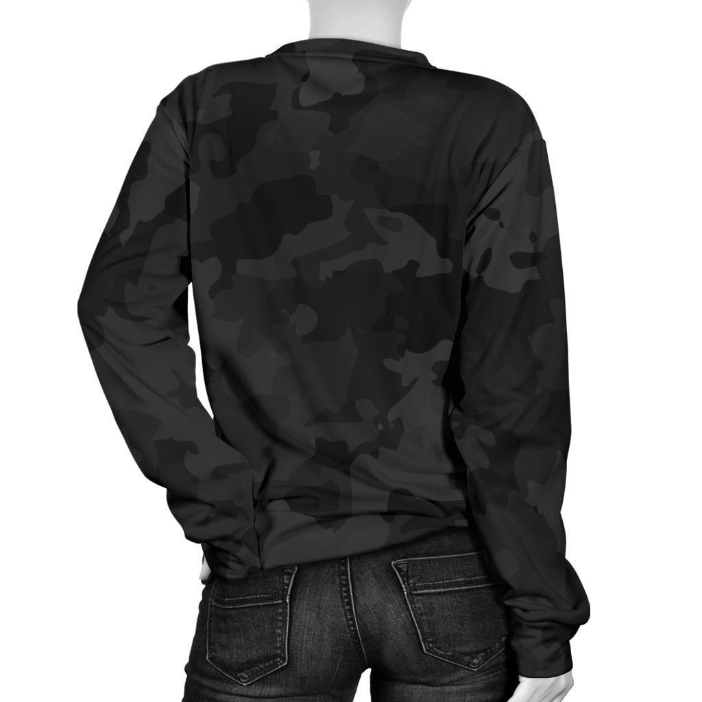 Black Camouflage Print Women's Crewneck Sweatshirt GearFrost