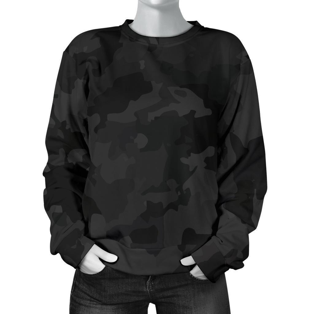 Black Camouflage Print Women's Crewneck Sweatshirt GearFrost
