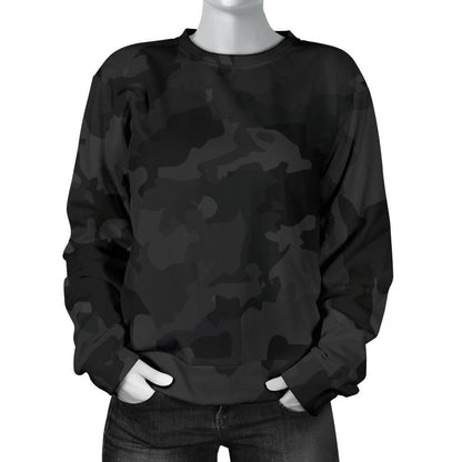 Black Camouflage Print Women's Crewneck Sweatshirt GearFrost