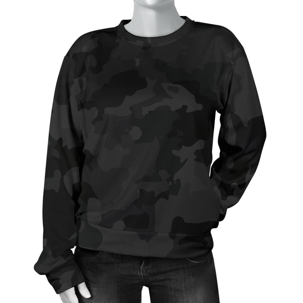 Black Camouflage Print Women's Crewneck Sweatshirt GearFrost