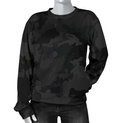 Black Camouflage Print Women's Crewneck Sweatshirt GearFrost