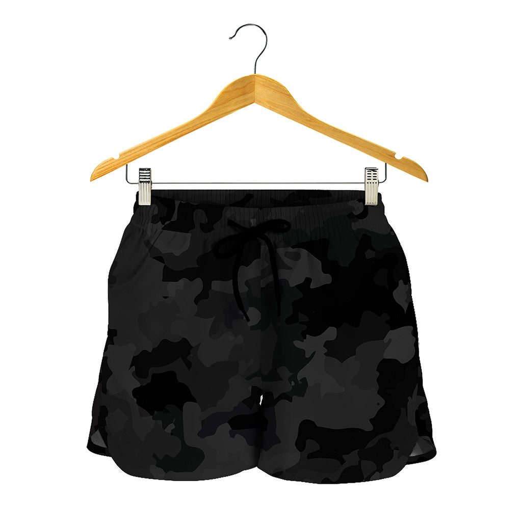 Black Camouflage Print Women's Shorts