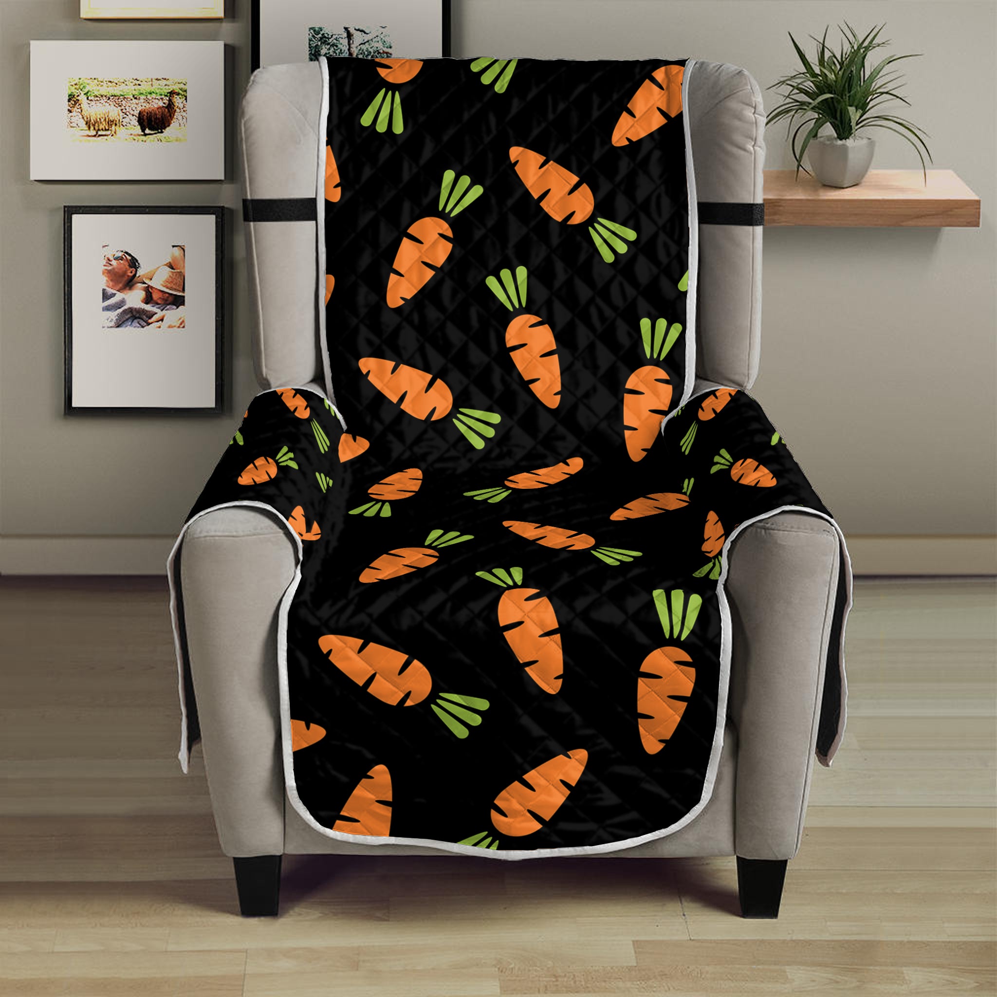 Black Carrot Pattern Print Armchair Protector