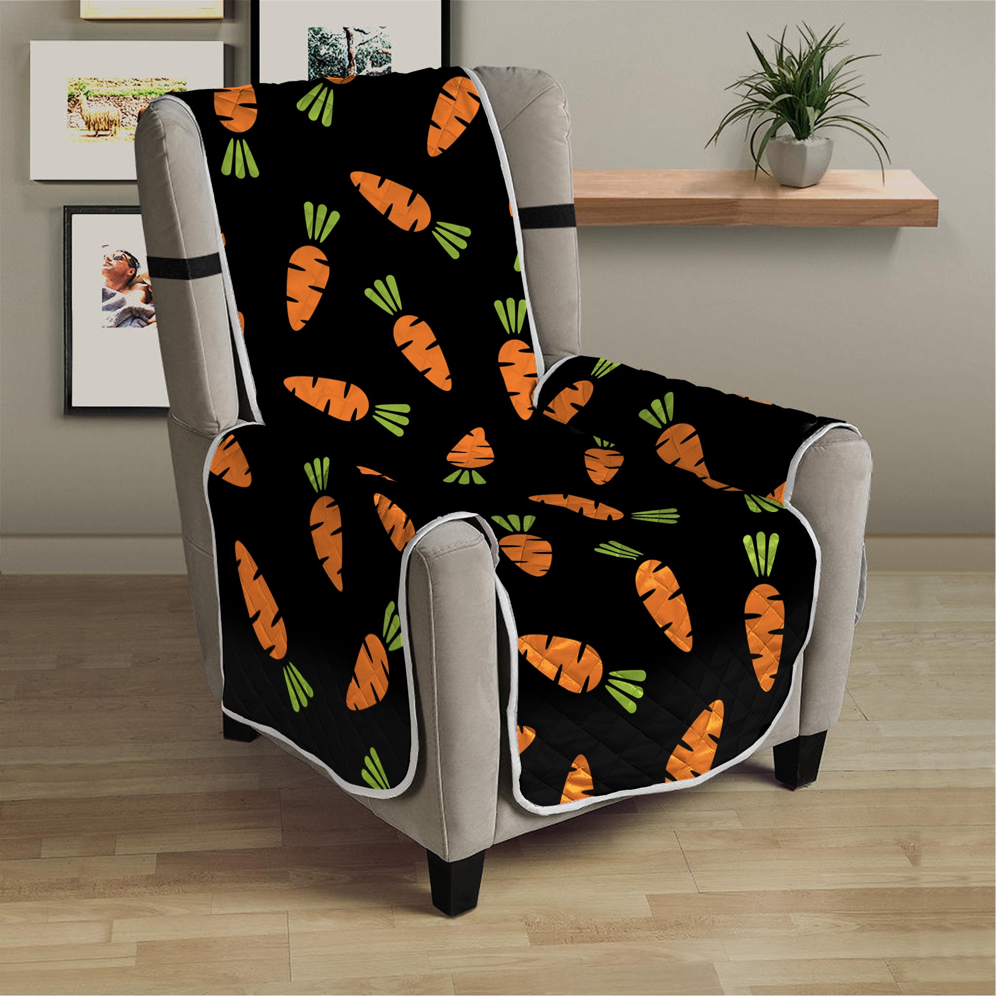 Black Carrot Pattern Print Armchair Protector