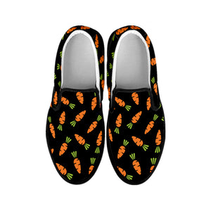 Black Carrot Pattern Print Black Slip On Shoes