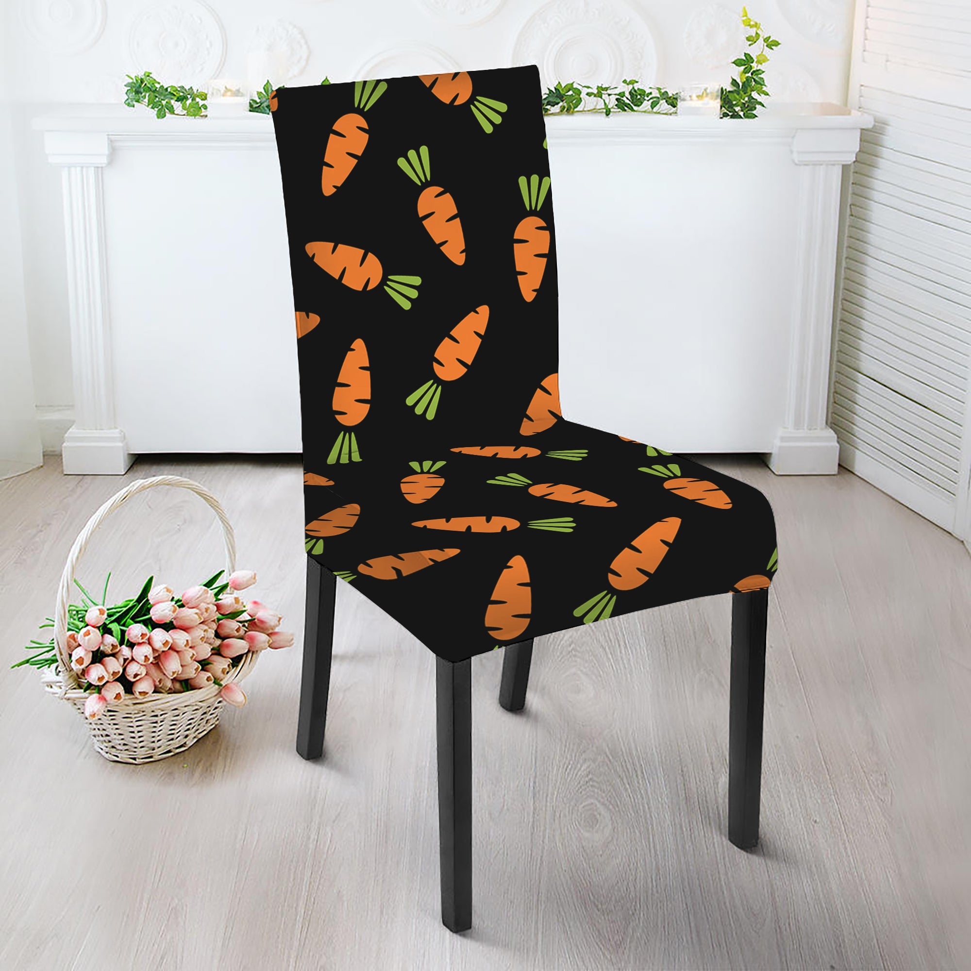 Black Carrot Pattern Print Dining Chair Slipcover