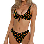 Black Carrot Pattern Print Front Bow Tie Bikini