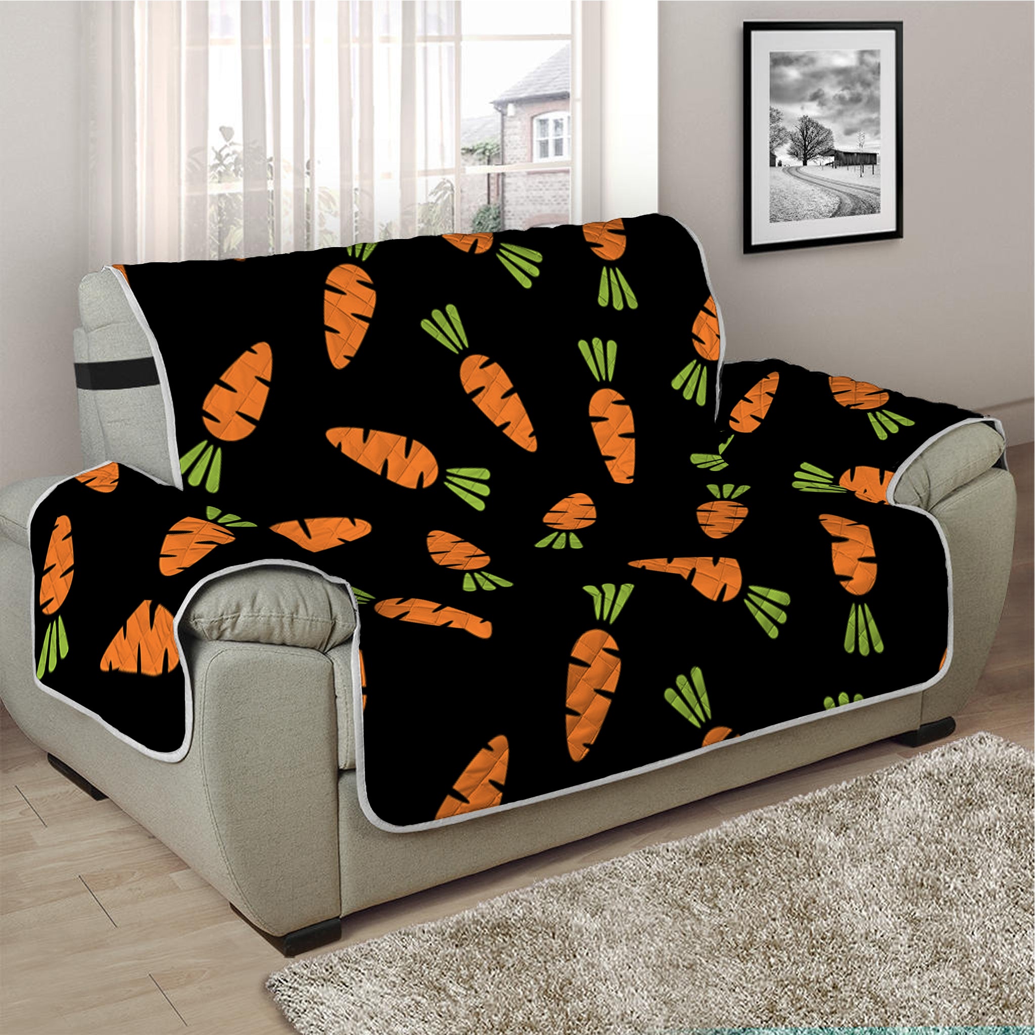 Black Carrot Pattern Print Half Sofa Protector