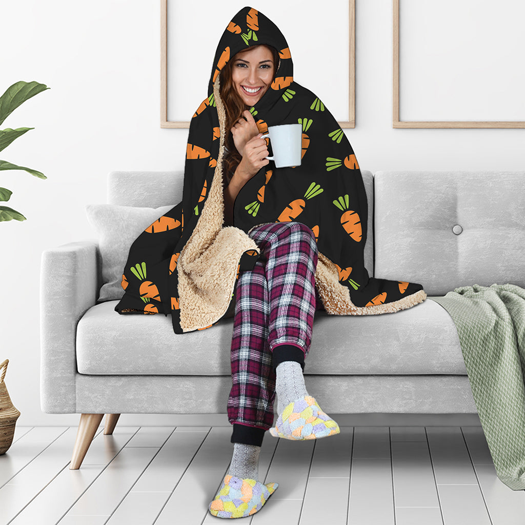 Black Carrot Pattern Print Hooded Blanket