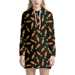 Black Carrot Pattern Print Hoodie Dress