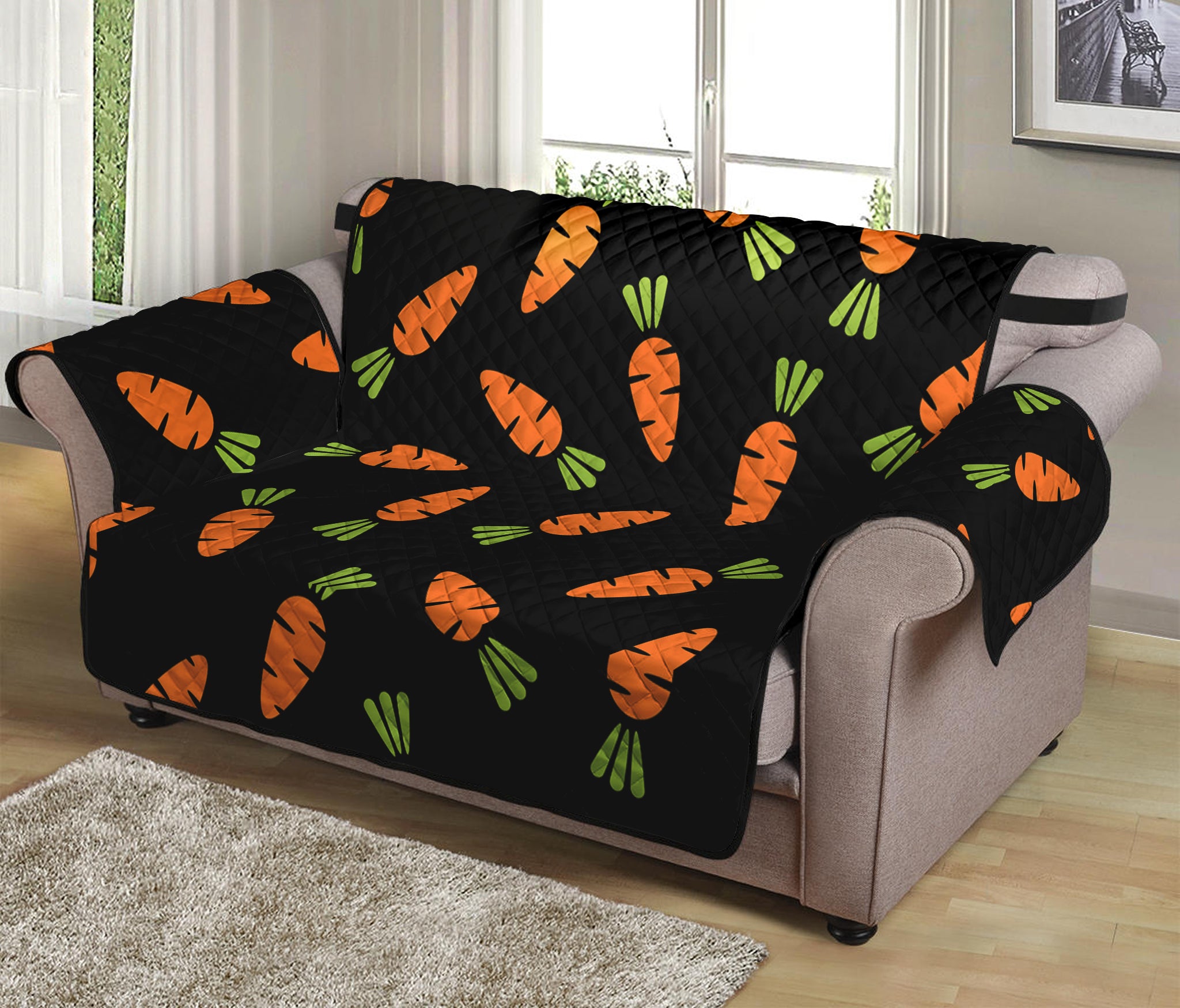 Black Carrot Pattern Print Loveseat Protector