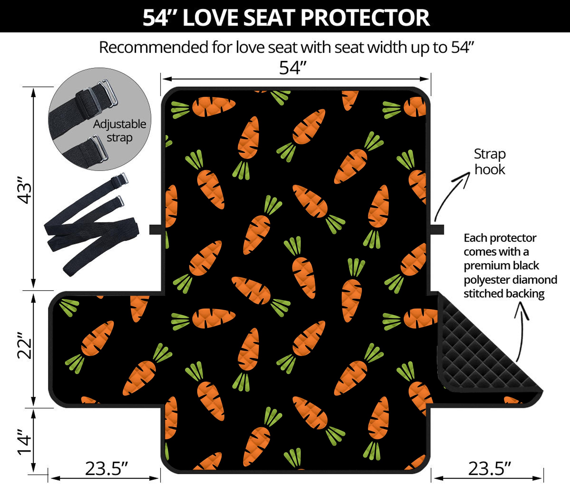 Black Carrot Pattern Print Loveseat Protector