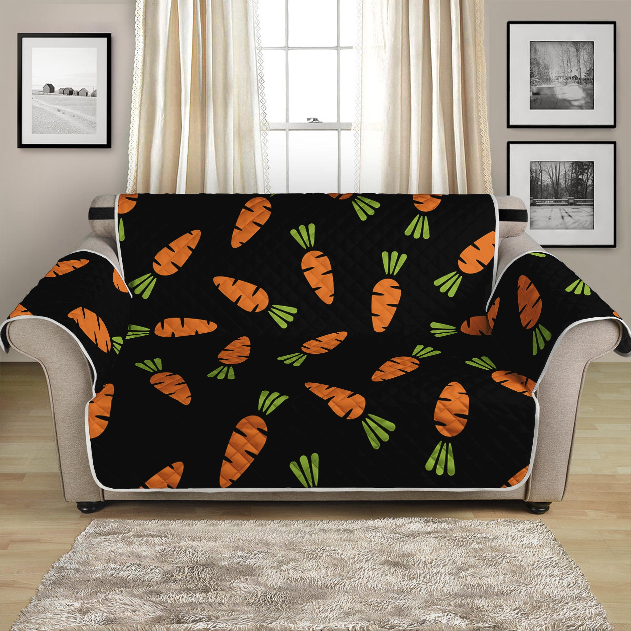 Black Carrot Pattern Print Loveseat Protector