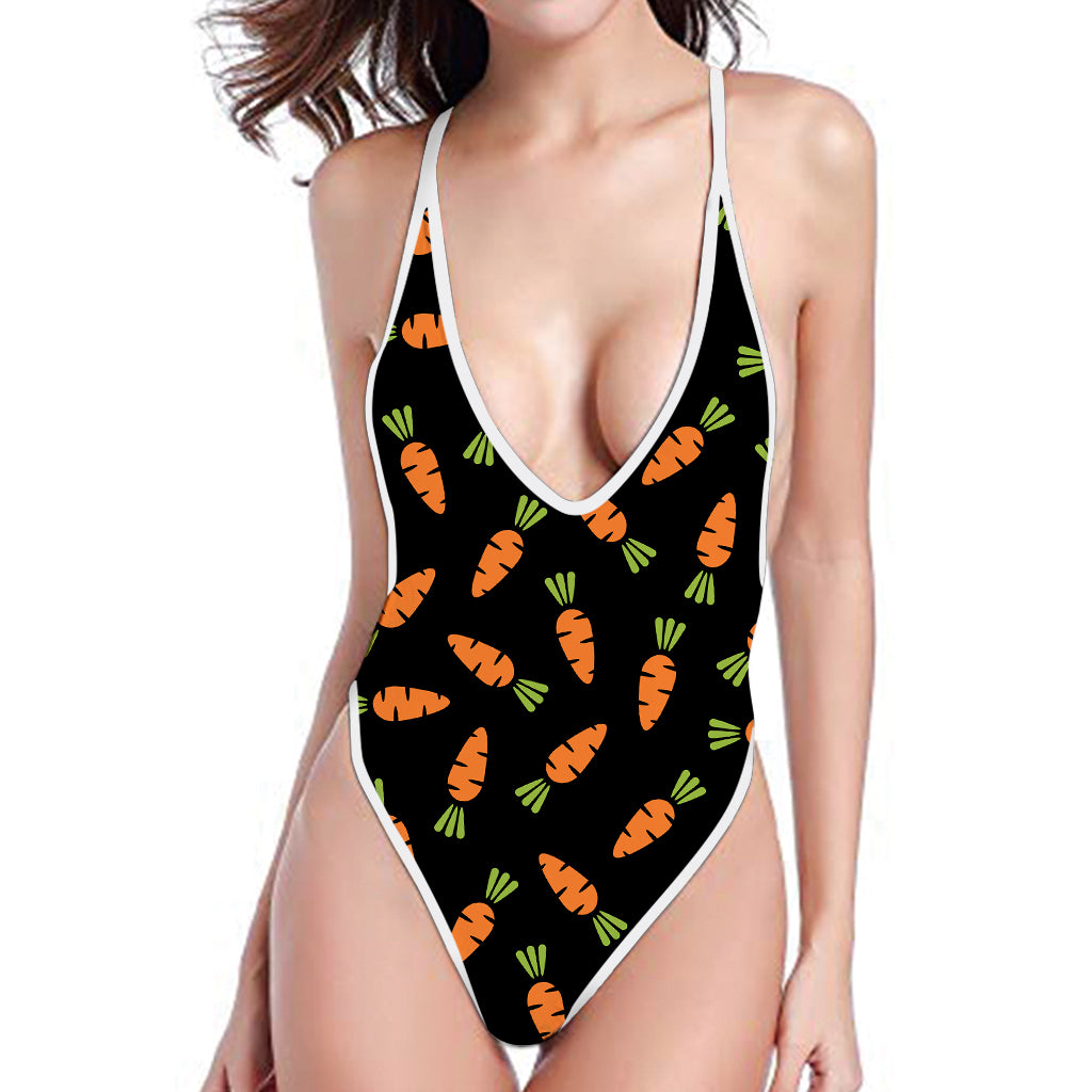 Black Carrot Pattern Print One Piece High Cut Swimsuit