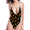 Black Carrot Pattern Print One Piece High Cut Swimsuit