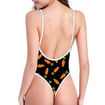 Black Carrot Pattern Print One Piece High Cut Swimsuit