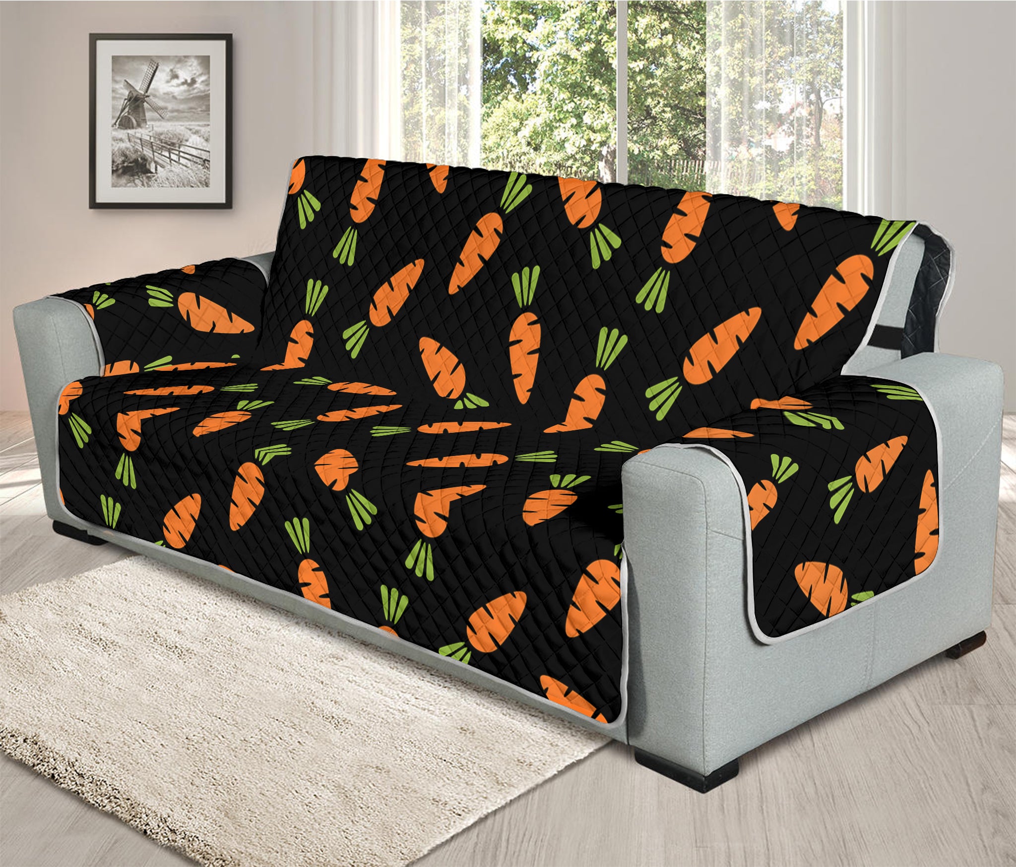 Black Carrot Pattern Print Oversized Sofa Protector