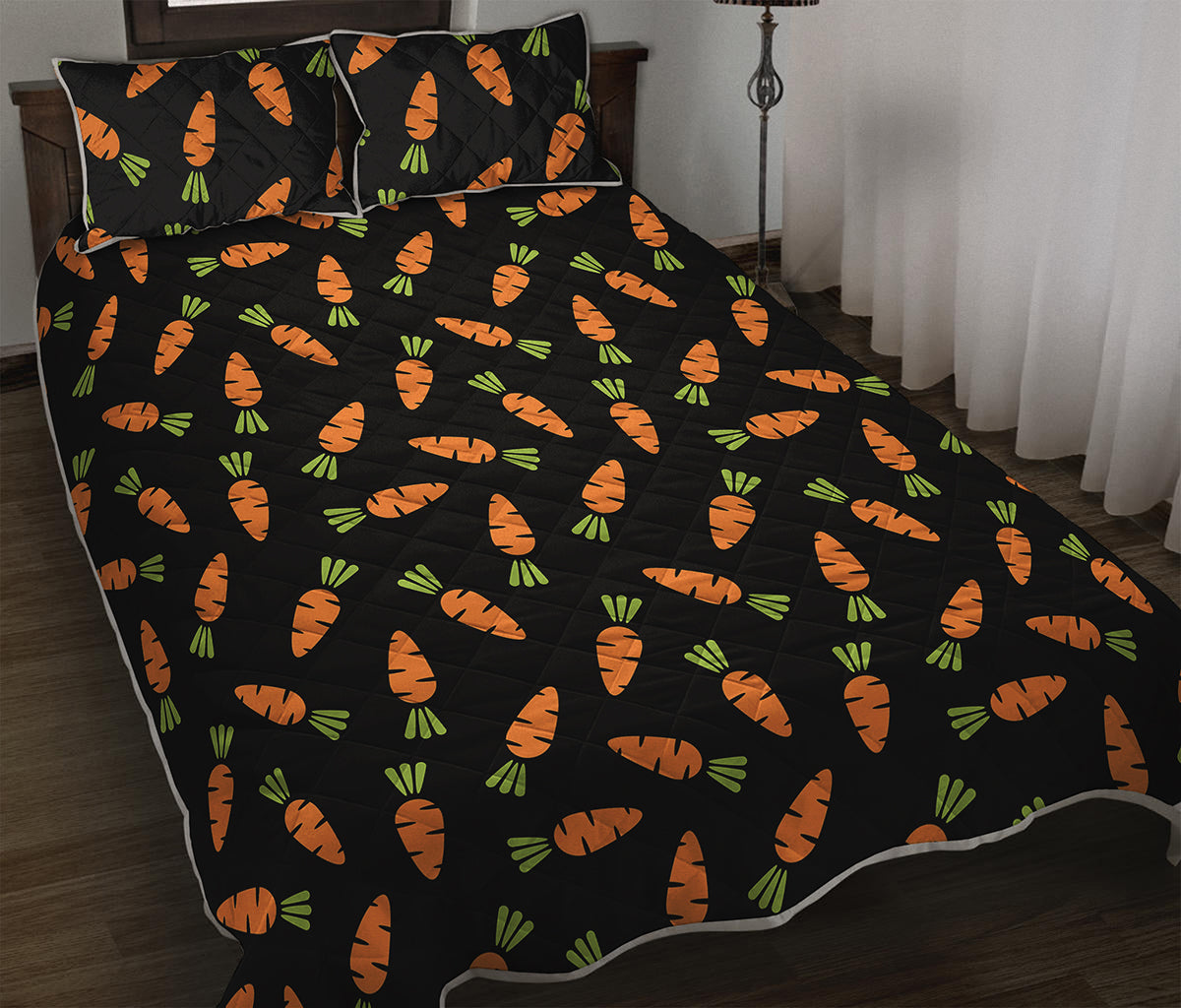 Black Carrot Pattern Print Quilt Bed Set