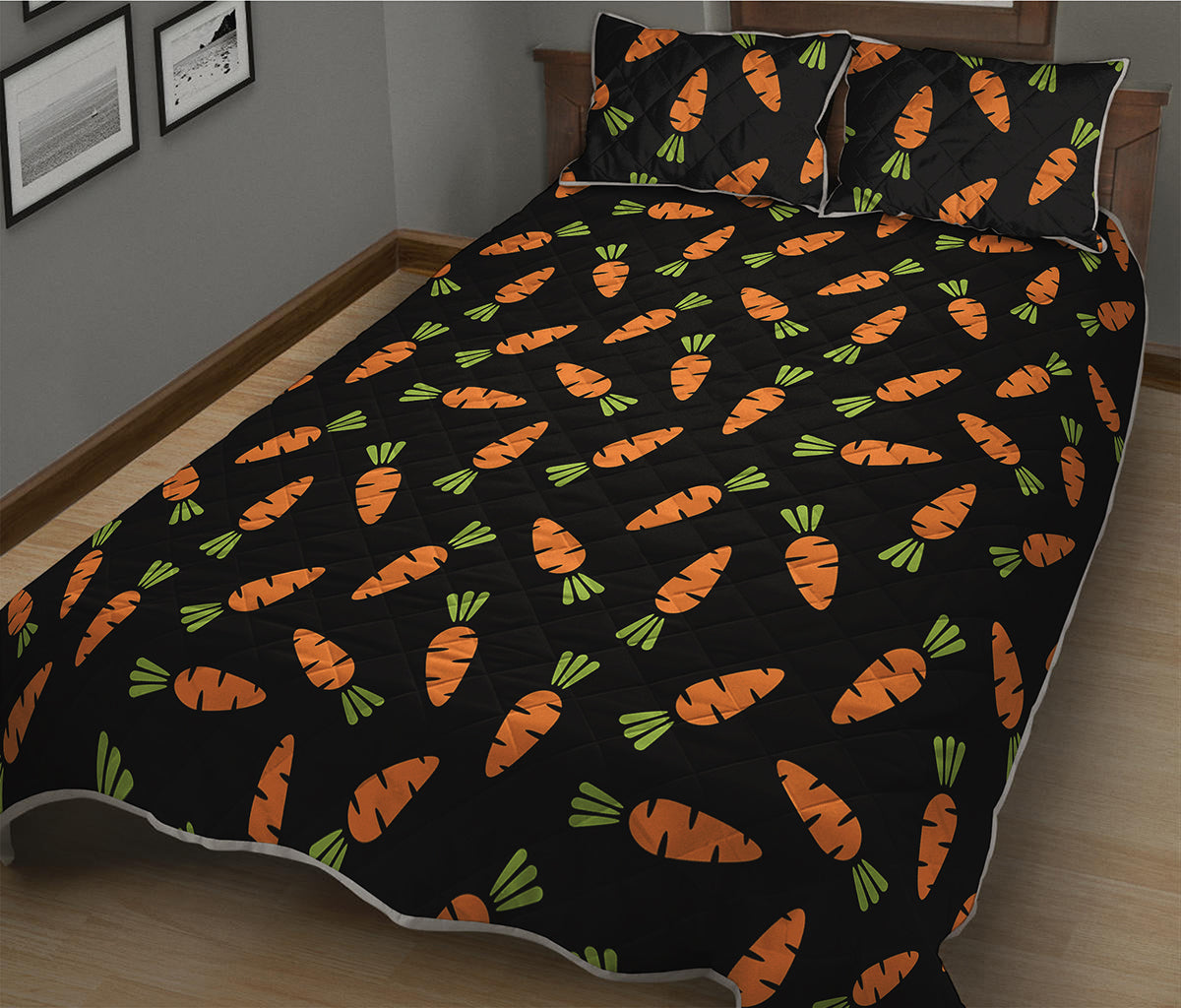 Black Carrot Pattern Print Quilt Bed Set