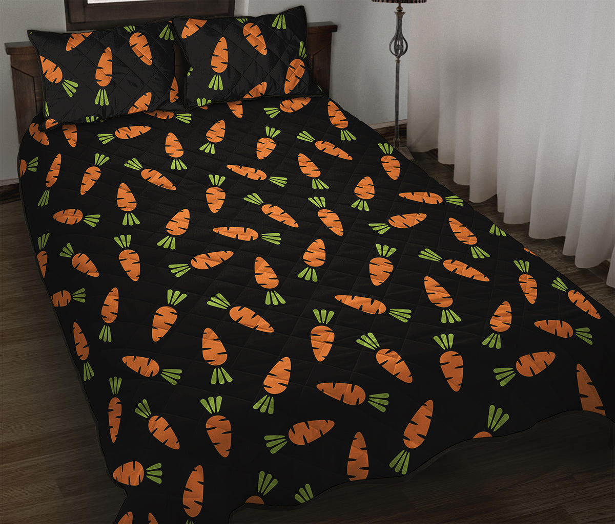 Black Carrot Pattern Print Quilt Bed Set