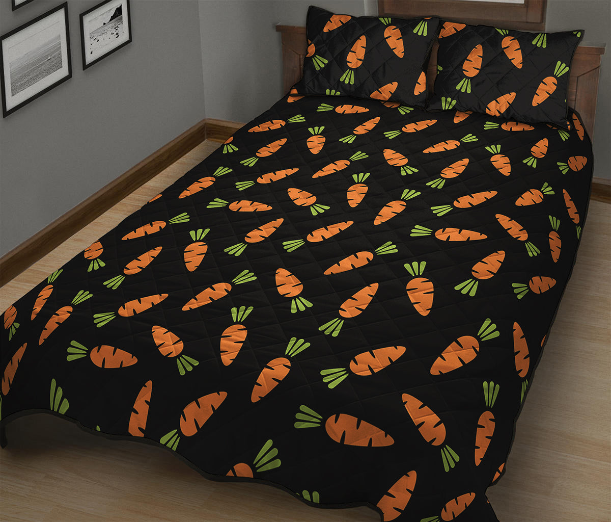 Black Carrot Pattern Print Quilt Bed Set
