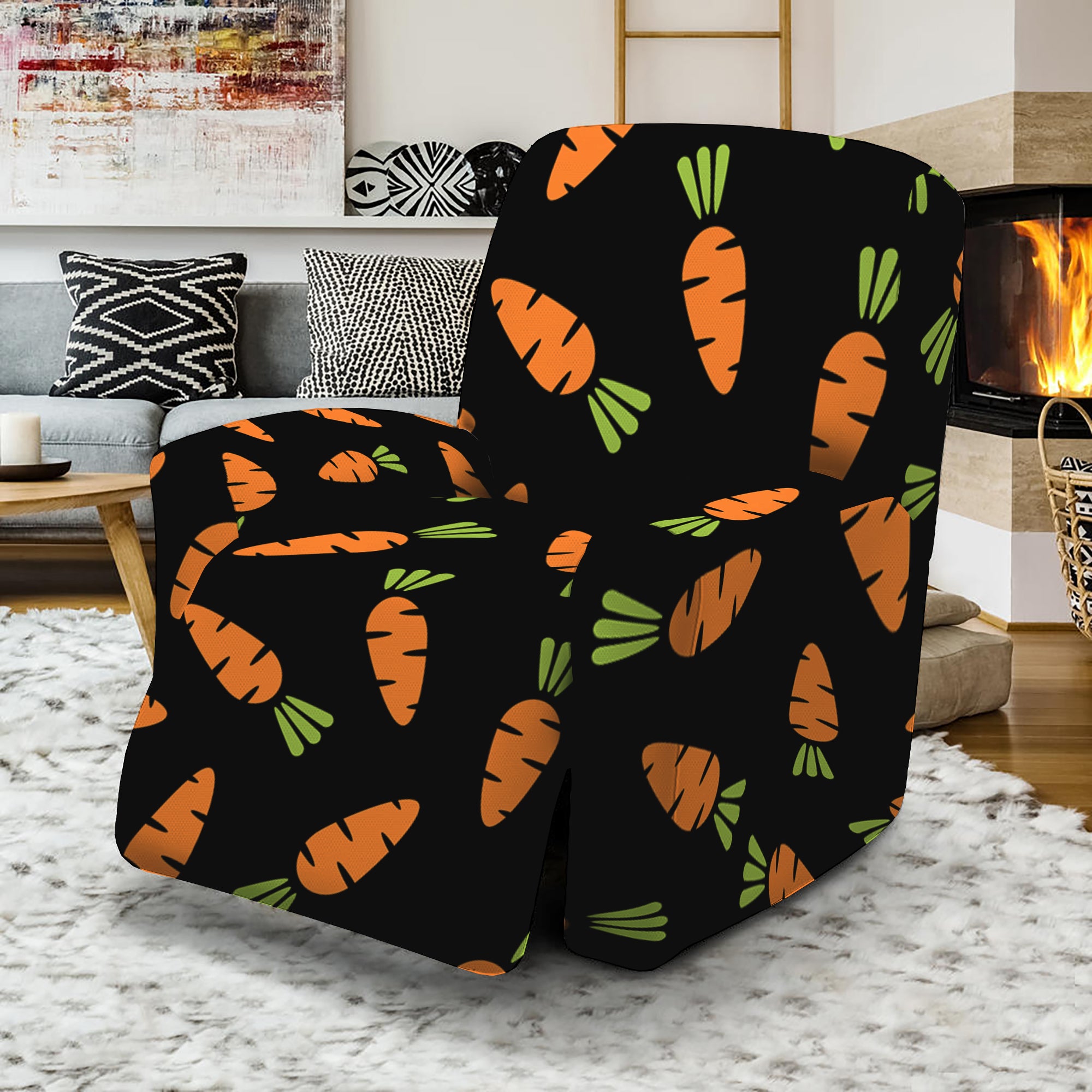 Black Carrot Pattern Print Recliner Slipcover