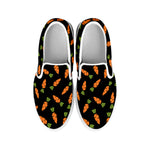 Black Carrot Pattern Print White Slip On Shoes