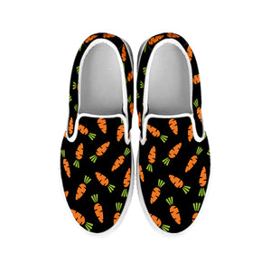 Black Carrot Pattern Print White Slip On Shoes