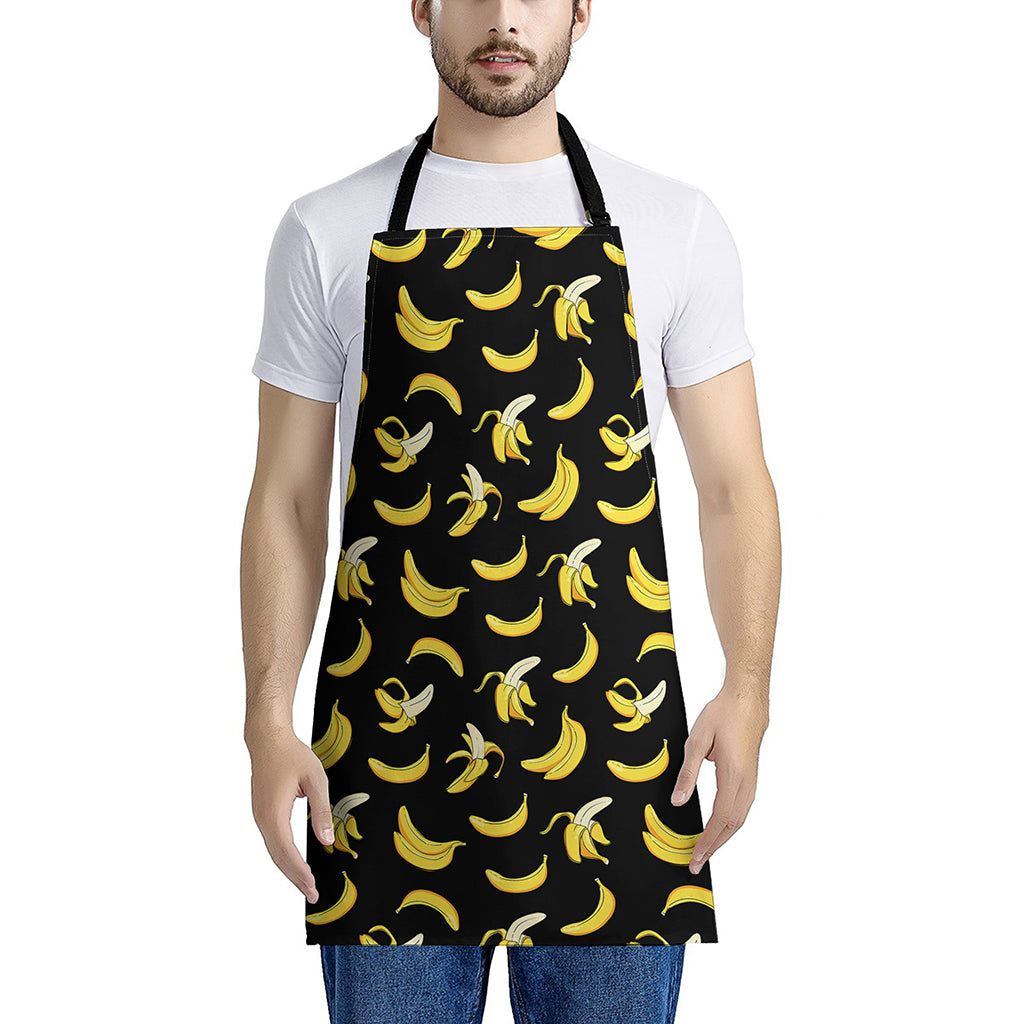 Black Cartoon Banana Pattern Print Apron