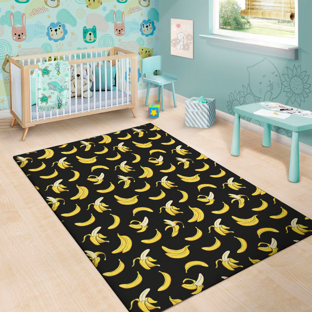 Black Cartoon Banana Pattern Print Area Rug