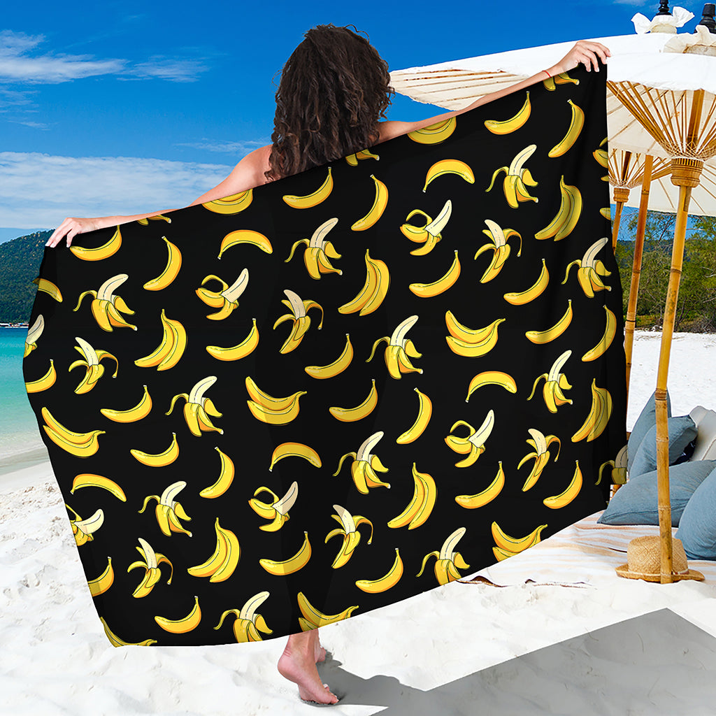 Black Cartoon Banana Pattern Print Beach Sarong Wrap