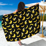 Black Cartoon Banana Pattern Print Beach Sarong Wrap