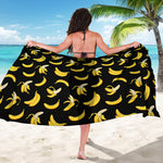 Black Cartoon Banana Pattern Print Beach Sarong Wrap