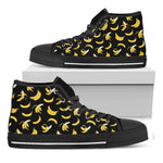 Black Cartoon Banana Pattern Print Black High Top Shoes