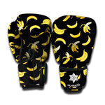Black Cartoon Banana Pattern Print Boxing Gloves