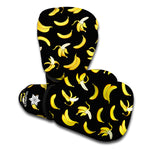 Black Cartoon Banana Pattern Print Boxing Gloves