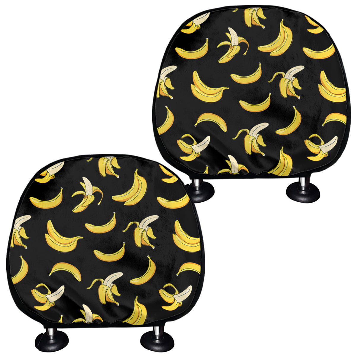 Black Cartoon Banana Pattern Print Car Headrest Covers