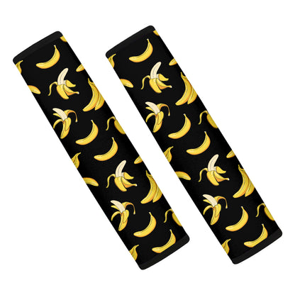 Black Cartoon Banana Pattern Print Car Seat Belt Covers