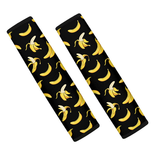 Black Cartoon Banana Pattern Print Car Seat Belt Covers