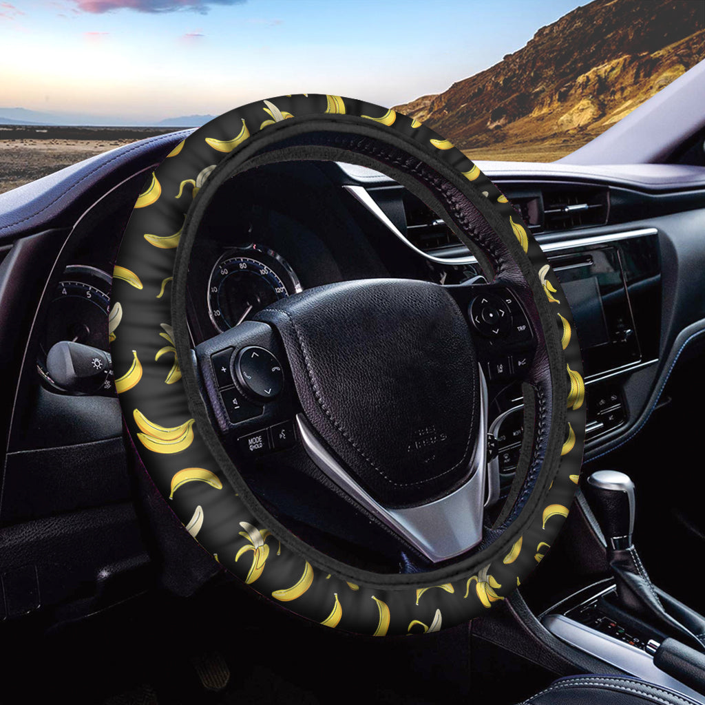 Black Cartoon Banana Pattern Print Car Steering Wheel Cover