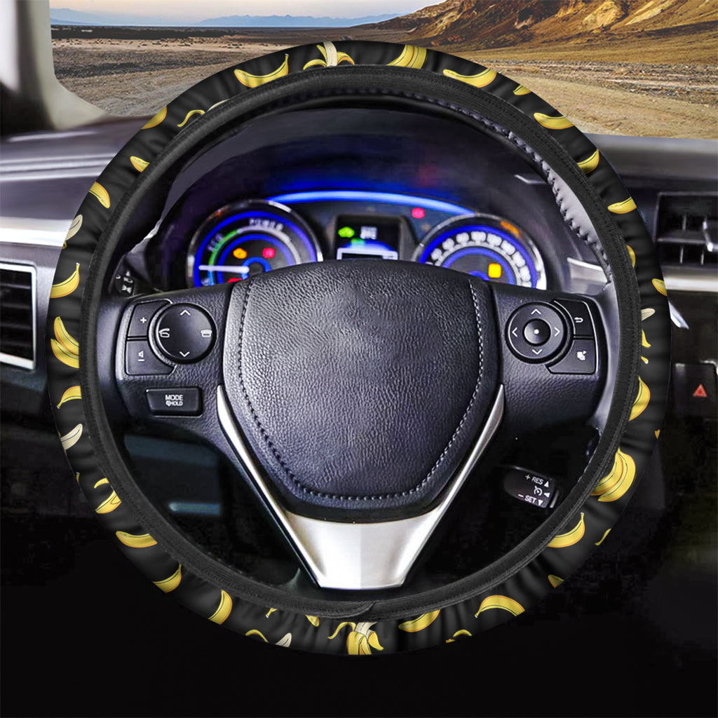 Black Cartoon Banana Pattern Print Car Steering Wheel Cover