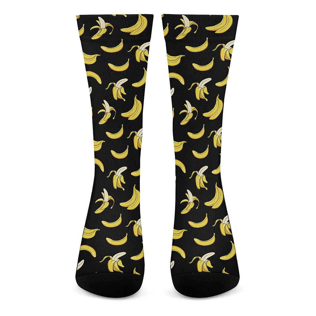 Black Cartoon Banana Pattern Print Crew Socks