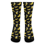 Black Cartoon Banana Pattern Print Crew Socks