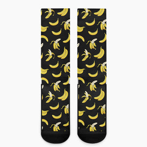 Black Cartoon Banana Pattern Print Crew Socks