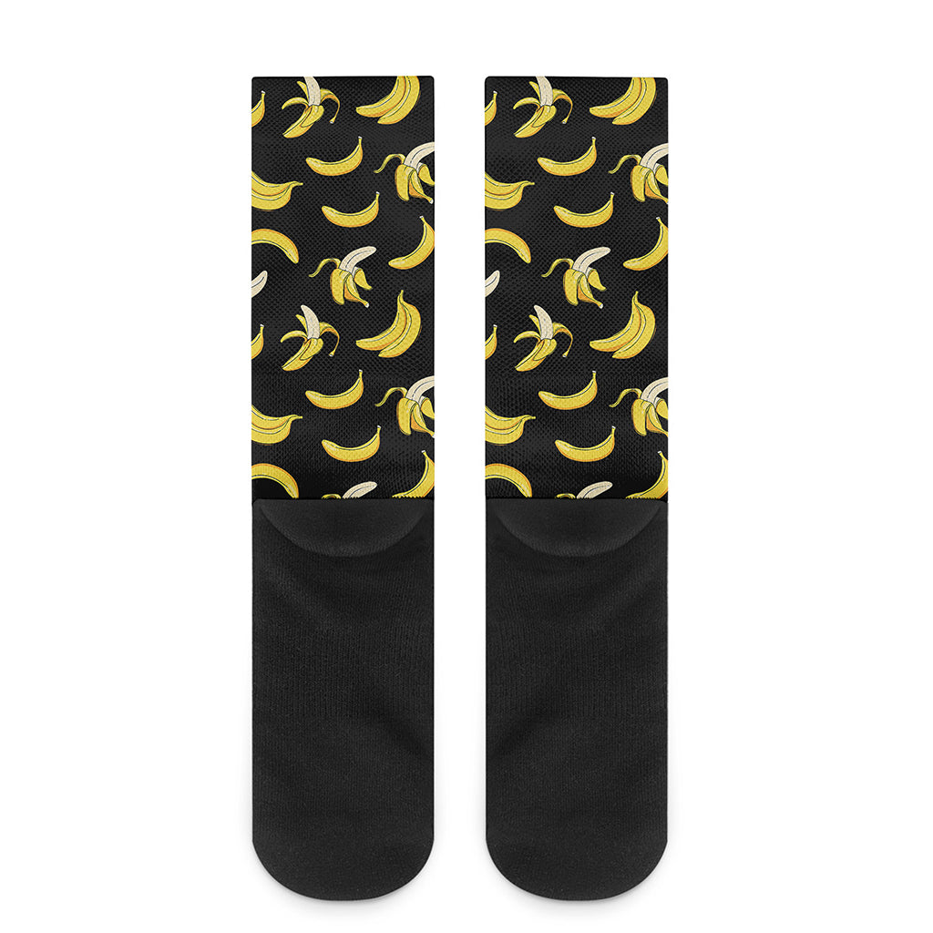 Black Cartoon Banana Pattern Print Crew Socks