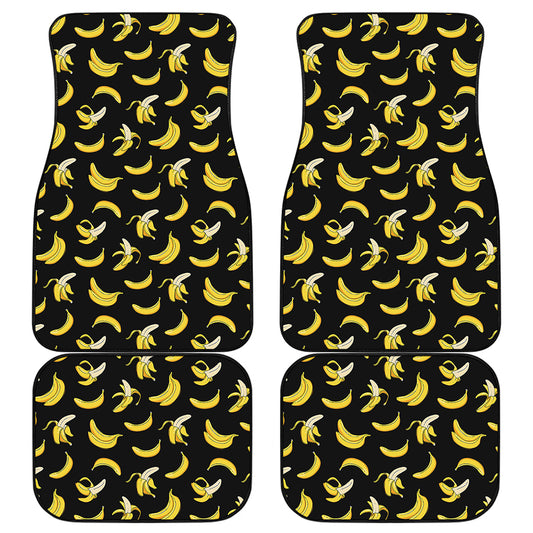Black Cartoon Banana Pattern Print Front and Back Car Floor Mats