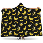 Black Cartoon Banana Pattern Print Hooded Blanket