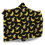 Black Cartoon Banana Pattern Print Hooded Blanket